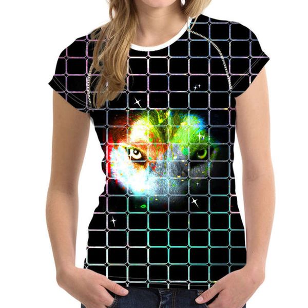 

round neck pullover t-shirt women's square animal print polyester slim fit short sleeves, Black;gray