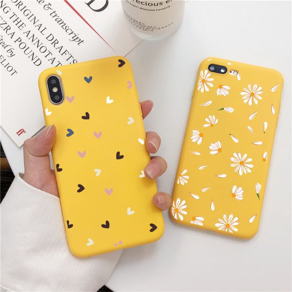 

yellow soft silicon phone case 11 pro xs max xr x se 2020 6 s 7 8 plus cover love heart daisy flower for iphone 12
