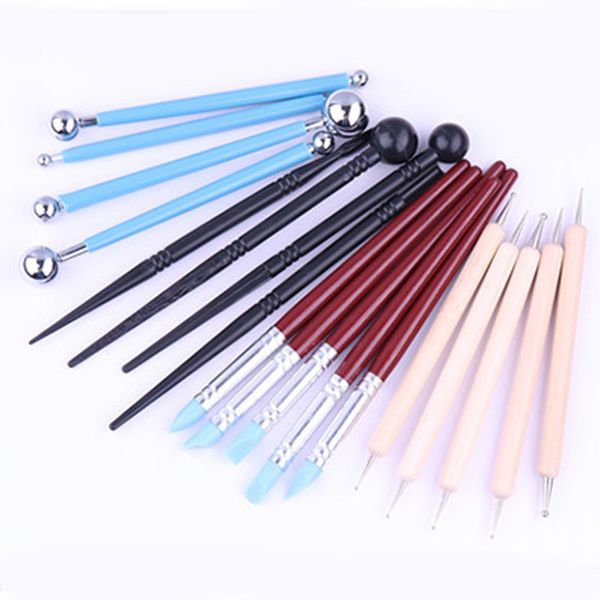 

sculpture tool pottery clay mandala dotting stencils rocks template rods ball stylus craft stamp tools for ceramics kit 18pcs/s q1106