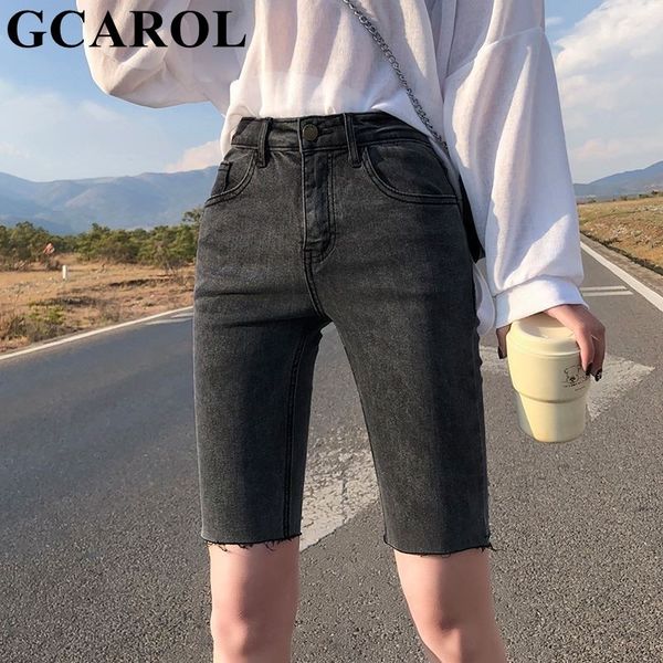 

gcarol summer spring high waist slim denim jeans stretch above keen length shorts plus size 32 street wear 3 colors y200822, White;black