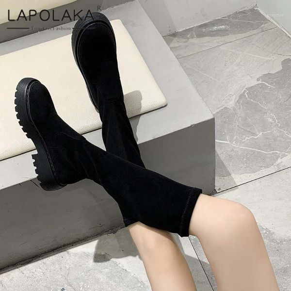 

boots lapolaka arrivals elegant black skidproof thick heels women shoes 2 style ins comfortable slip-on ladies1