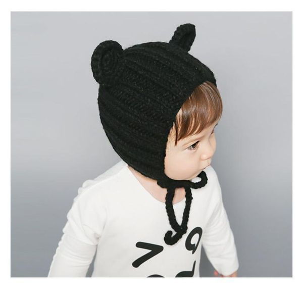 

2020 knitted winter baby hat with ears cartoon lace-up children kids baby bonnet cap 2020 qylybe, Yellow