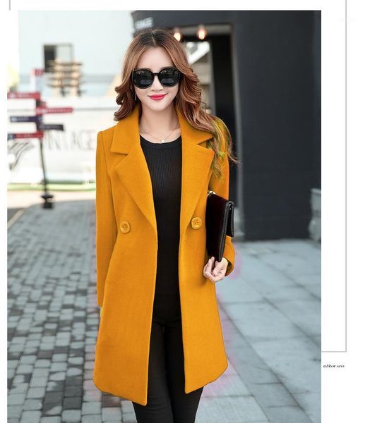 

new slim long wool blend ladies coat single breasted solid women's jacket full sleeve korean womens fashion coat1, Black