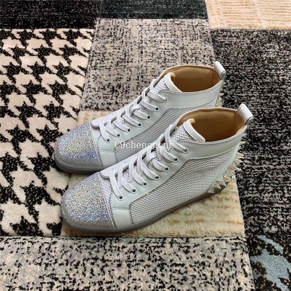 

высочайшее качество spikes strass мужчины красных нижних кроссовки белая сетка кожаная повседневная обувь высочайшее качество, вечеринка, св, Black