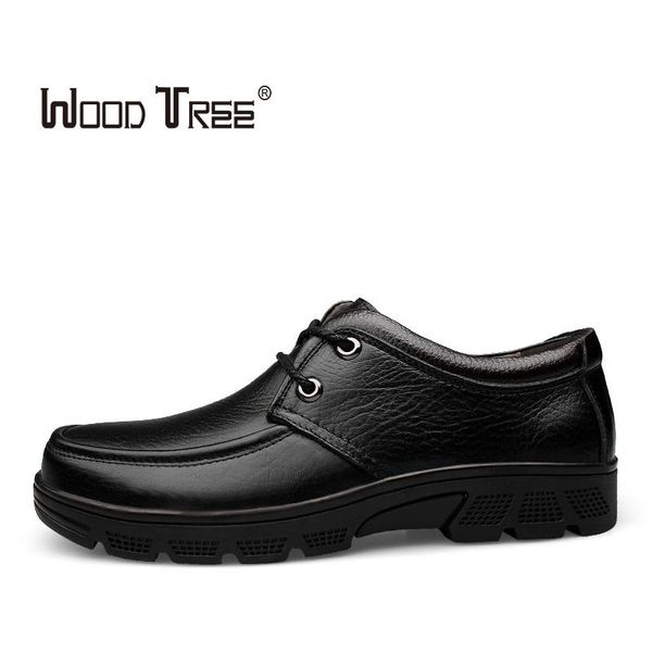 

woodtree2020 spring and autumn men's formal shoes business men's leather shoes solid color work with round head, Black