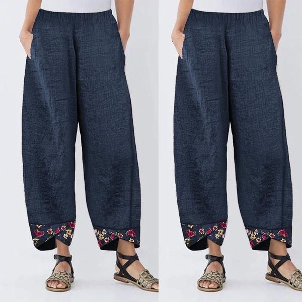 

women casual harem pants autumn elastic waist wide leg pants vintage floral printed trousers female loose pantalon plus size y200114, Black;white