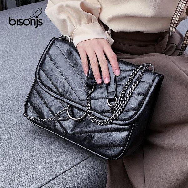 

bisonjs winter small pu leather crossbody bags for women 2020 trend hand bag women's trending chain shoulder handbags