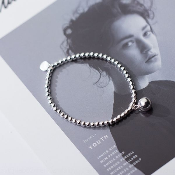 

z7nen hand bracelet silver female korean japanese style simple smooth ball bracelet personality bead fashion s925 jewelry s1970 bz8ew, Golden;silver
