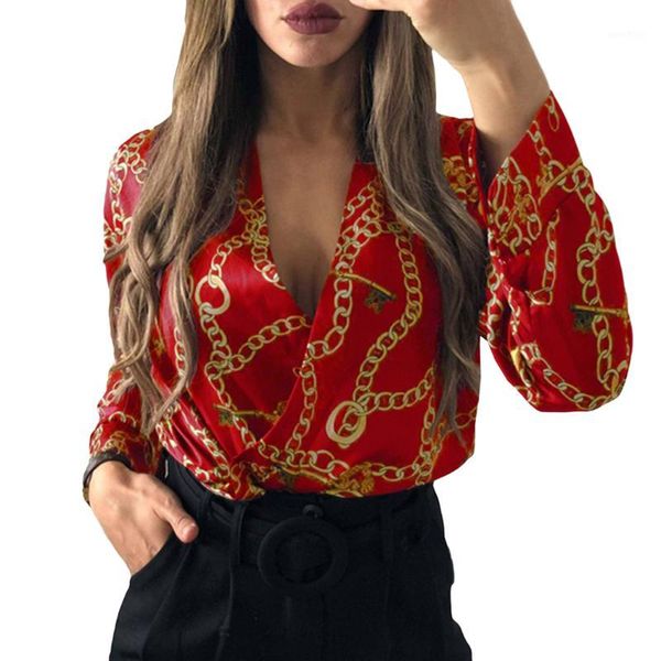 

silk bodysuits women chain deep v-neck jumpsuits long sleeve playsuits rompers office ladies printed overalls female1, Black;white