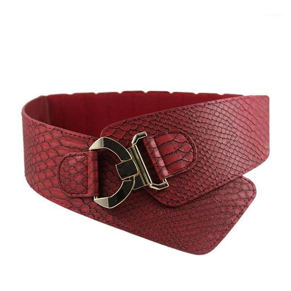 

newly fashion woman waist belt pu leather snakeskin pattern oblique elastic personality ladies girls super wide belts do991, Black;brown