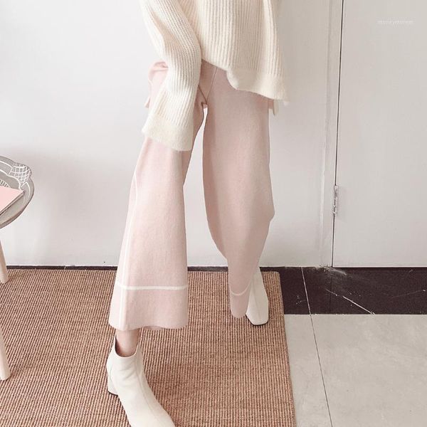 

autumn and winter women's fashion korean high waist angora hair blended trousers women wool woven casual pants cm96761, Black;white