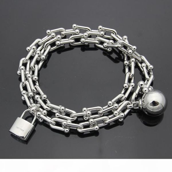 

fashion brand luxury jewelry titanium steel t letter ball ball lock head double bracelet 18k gold men and women bracelet love gift, Golden;silver