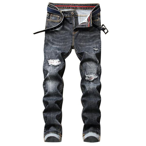 

spijkerbroeken heren new pantalon homme slim straight ripped pantalon hiver homme casual moda hombre denim jeans men fashion, Blue
