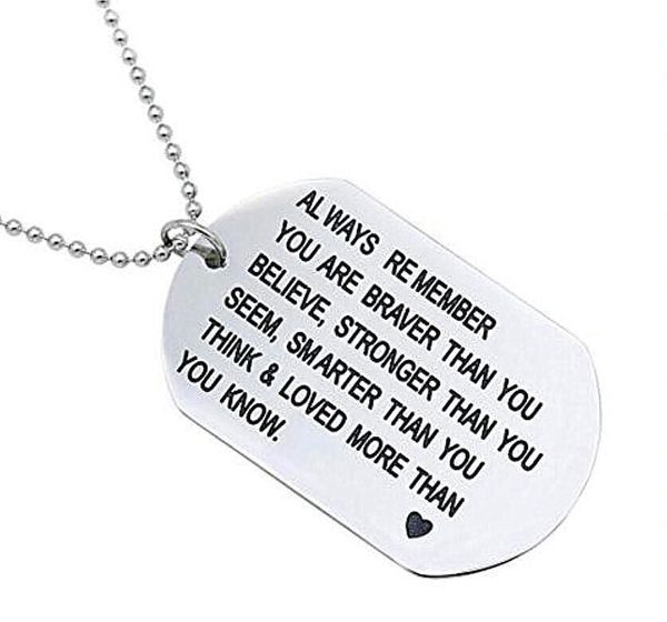 

engraved dog tag necklace friends gifts always remember you are braver stainless steel necklace, Silver