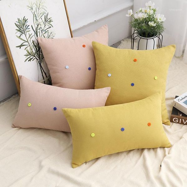 

cilected new ins button decorative pillowcase solid color flannel pillow cover office sofa waist pillow cushion cover 45x45cm1