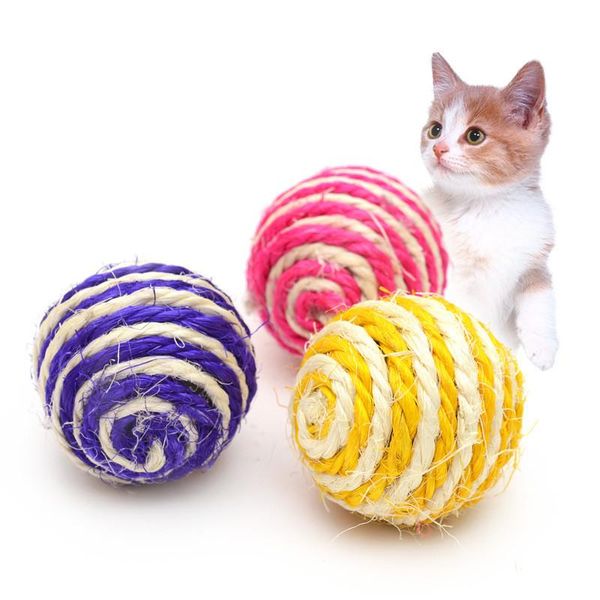 

cat toys 1pcs natural sisal catching ball bite resistant funny toy balls chew pet playing kitten exrecise