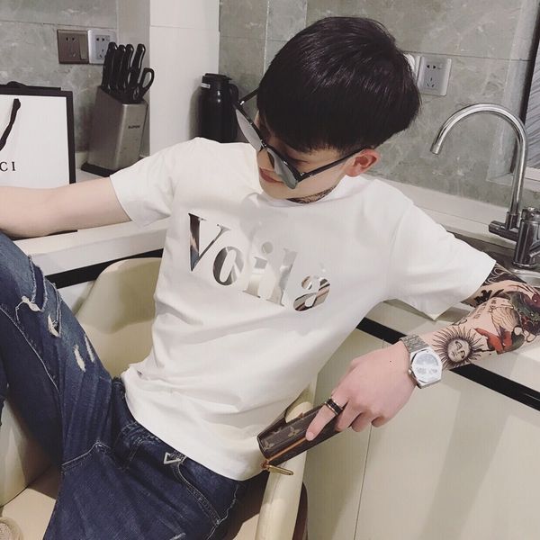 

net red short sleeve brand trend personality fashion clothes spirit guy korean slim men's t-shirt, White;black