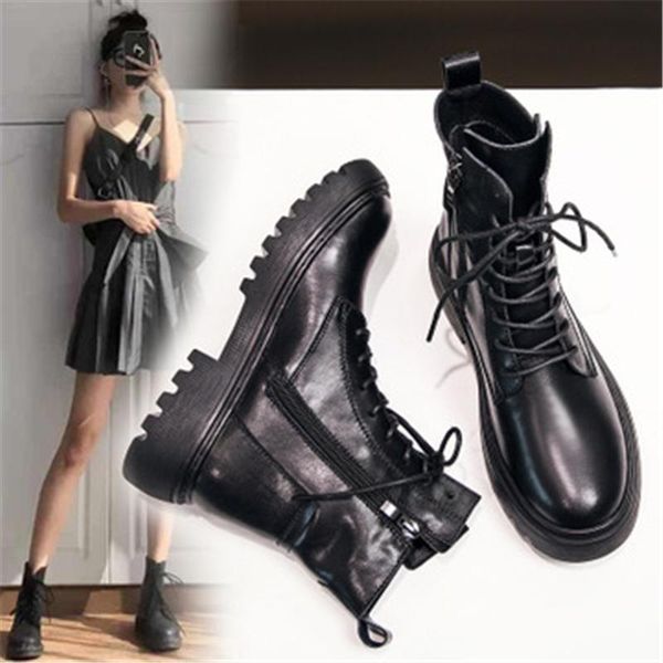 

boots fashion women shoes genuine leather motorcycle autumn winter british style female ankle 02a, Black