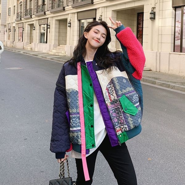 

2021 New Winter patched matching colour weighted neck released zipper leisure printing baseball cotton jacket for woman 81LZ, Black