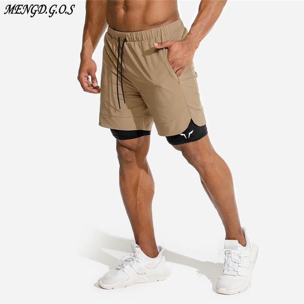 

2020 new fashion double men's shorts built-in tight external loose fitness pants muscle men workout bodybuilding clothing, White;black