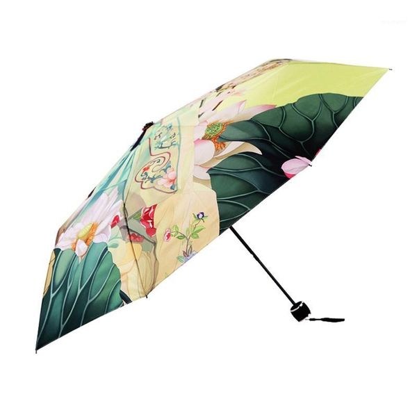 

umbrellas vintage printed rain umbrella women anti uv parasol folding outdoor sun rain1