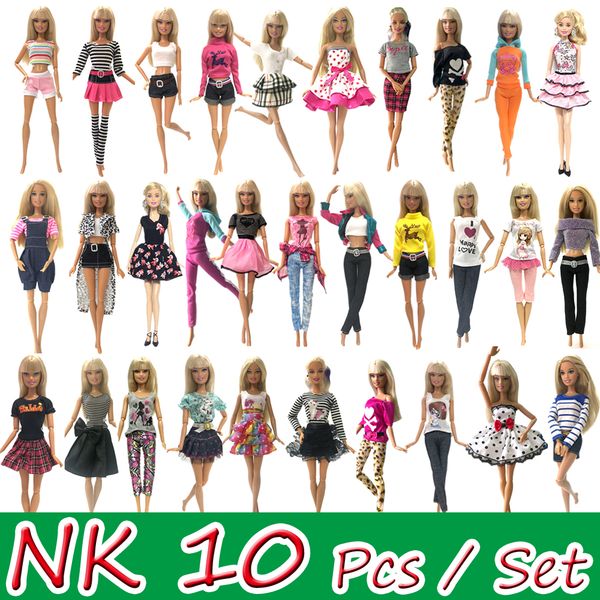 

nk 10 pcs/ set princess doll dress party gown for barbie doll accessories fashion design outfit gift for girl' doll toy jj 1011