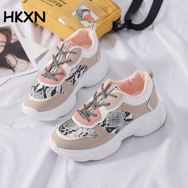 

women's chunky sneakers fashion printed platform shoes lace up vulcanized sneakers dad shoes casual women w98 y200109, Black