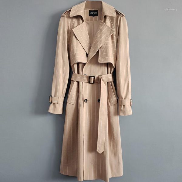 

new windbreaker spring autumn striped coat large double breasted super fashion x-long casual plus size sm-5xl 6xl1, Tan;black