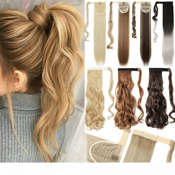 

16" 24" 26" long clip in ponytail hair extension wrap around ponytail synthetic fake pony tail hairpiece for women, Black