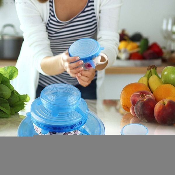 

pot silicone stretch suction 1 lids set 6pcs/set food grade fresh keeping wrap seal lid pan cover kitchen tools accessories ing