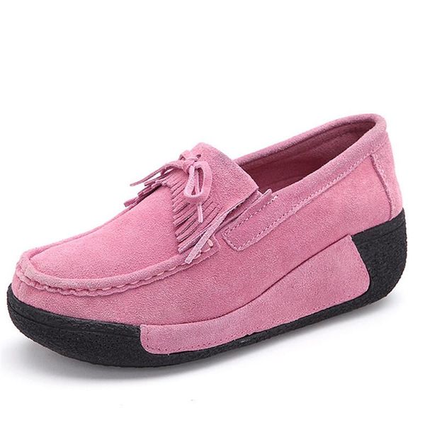 

qiyhong women flat platform loafers ladies elegant suede moccasins fringe shoes woman slip on tassel moccasin women casual shoes, Black