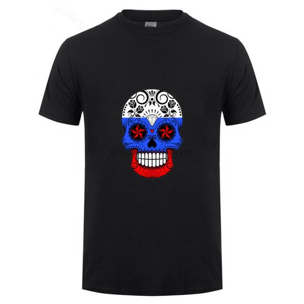 

latest design russian flag sugar skull with roses skeleton design masculina horror death diamond mask sport hooded sweatshirt hoodie t shirt