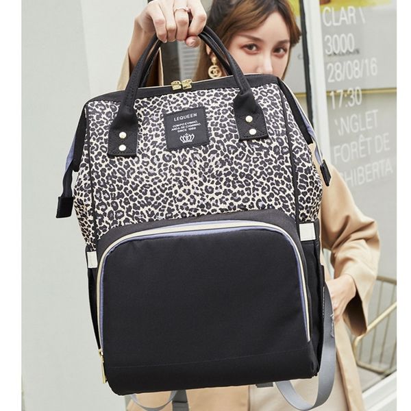 

leopard mummy bag fashion multi-function large capacity mother and baby bag new mother out backpack 201120
