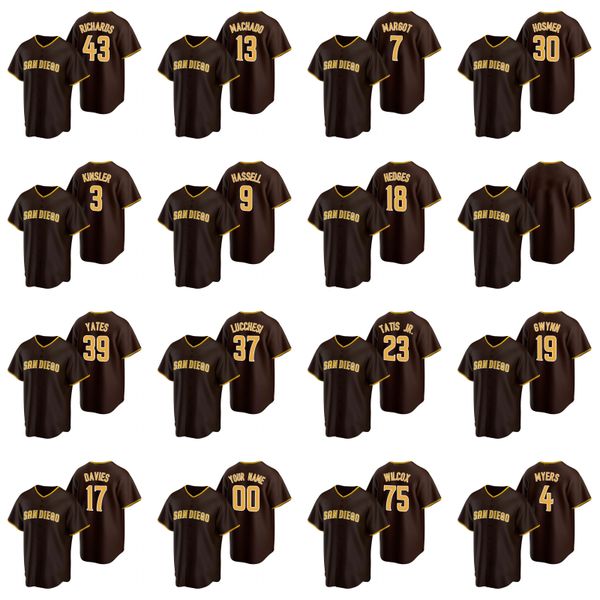 

san diego padres men #23 fernando tatis jr. 13 manny machado 19 tony gwynn custom women youth brown 2020 replica road jersey, Blue;black