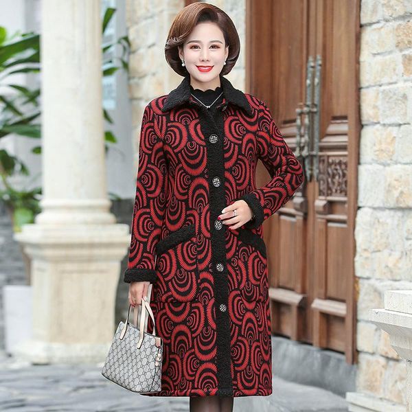 

2019 autumn and winter coats trench coat women windbreaker flower long suede plus velvet warm trench1, Tan;black