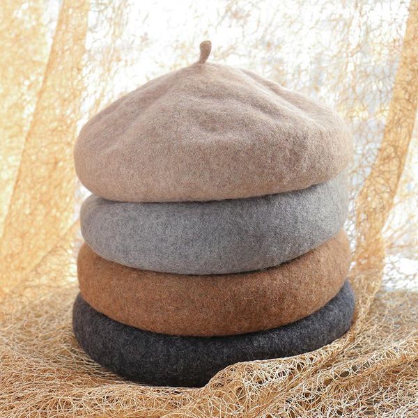 

Wool Beret Hat French Style Beanie Hats Fashion Ladies Solid Color Beret Caps Outdoor Winter H91, Blue;gray