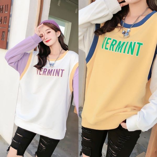 

шеи 3c21f женщин свитера шить подбор цвета свитера 2020 осени пуловеры круглого раскладушка в корейском стиле блудниц длинного рукава нового, Black