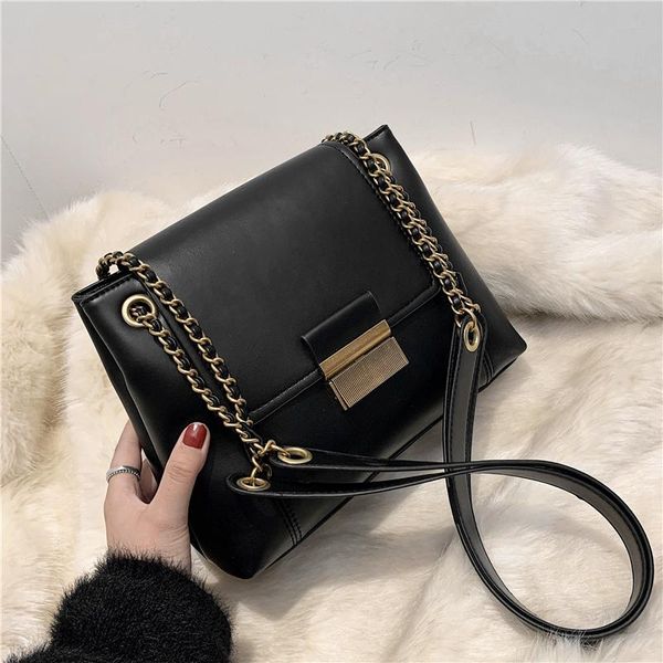 

vintage simple chain crossbody bags for women solid color pu leather female shouder bags ladies baguette purse 2021