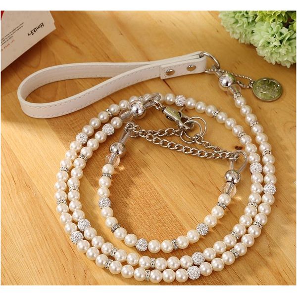 

moccapet ]new silver pearl pet collar leash set dog collar dog leash pet supplies dog coll jllkyu ladyshome