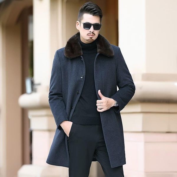 

nick suit men's winter in the new long cloth coat one coat fur collars wool1, Black