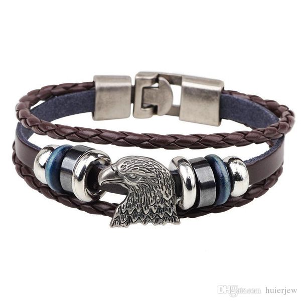 

pretty eagle head bracelet vintage bracelet multi layer punk men bracelets male men chic jewelry, Golden;silver