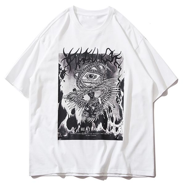 

new 2021 hip hop t-shirt streetwear eye devil print harajuku tshirts men women summer cotton tee loose short sleeve shirt black kd1e, White;black