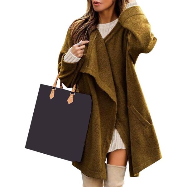 

2020 new casaco feminino winter women coat wholesale fashion loose cardigan sweater trench coat casual loose coats, Black