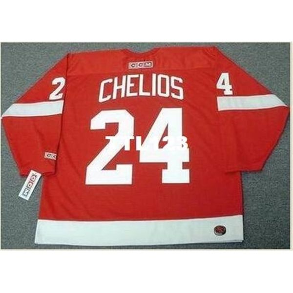 

421 #24 chris chelios detroit red wings 2002 ccm away hockey jersey or custom any name or number retro jersey, Black