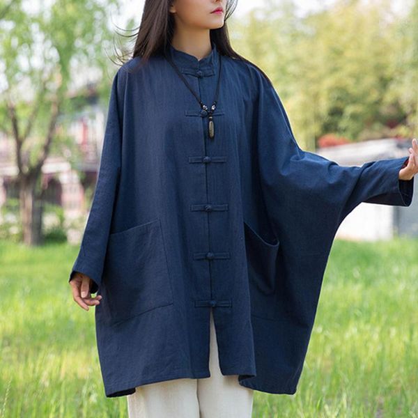 

2020 women chinese style shirt oversize cotton and linen clothes retro button garment loose shirt coat for spring autumn1, White