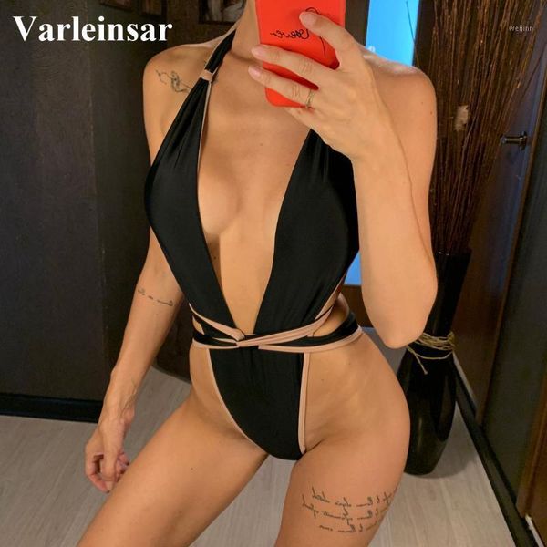 

2019 neon green women swimwear high cut backless one piece swimsuit female bather halter bathing suit swim monokini v1336g1, White;black