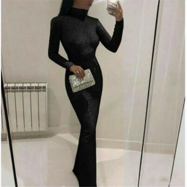 

brand new womens long sleeve turtleneck sheath bandage bodycon female ladies glitter evening party club long maxi dress, Black;gray