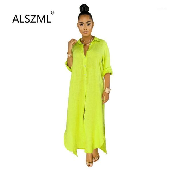 

2020 recommend simple solid color lapel single breasted v neck women dress casual lady fashion long dress1, Black;gray