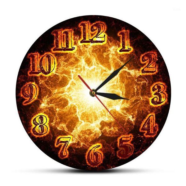

decorative blackout modern fire wall clock inferno fireball nuclear reaction burning sphere glowing flames abstract wall clock1