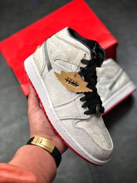 

authentic clot x high jumpman 1 mid fearless edison chen satin silk chaussures golf shoes designer sports sneakers mens trainers, White;red